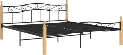 Obrázek produktu pro vidaXL Postelový rošt z černého kovu a dubového masivu 200x200 cm