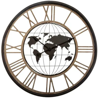 Produktbild von Wanduhr mit Weltkarte und römischen Ziffern, leise Mechanik, Ø 67 cm - Atmosphera