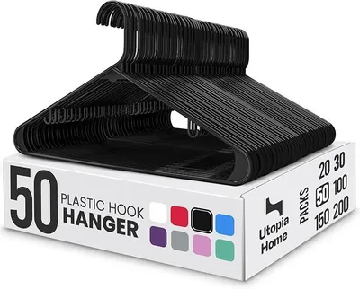 Produktbild von PolkaHome® Kleiderbügel aus Kunststoff mit Haken – 50er Set, Platzsparend & Stabil, Schwarz
