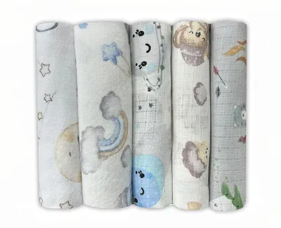 Produktbild von DOLCE SONNO Premium Tetra & Flanell Spucktücher – 5 Stück – 70x80 cm – Weich & saugstark – 100% Baumwolle – Baby Spucktuch Set 2