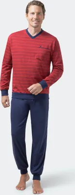 Immagine prodotto di set pigiama uomo hajo - lungo, polsini, scollo a V, clima-light, misto cotone rosso XL
