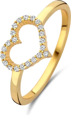 Produktbild von New Bling - 9NB-1447-58 - zilveren ring met zirkonia hartje - 925 sterling silver - gold plated