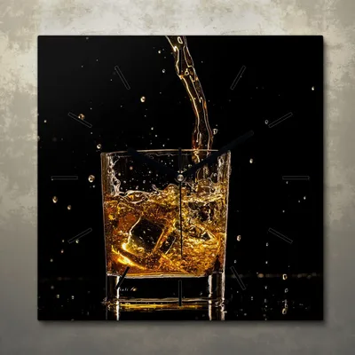 Produktbild von Wohnzimmer Leinwand Uhr Geräuschlos Küche 30x30 Whisky, Glas, Textur, Motive, schwarze Zeiger