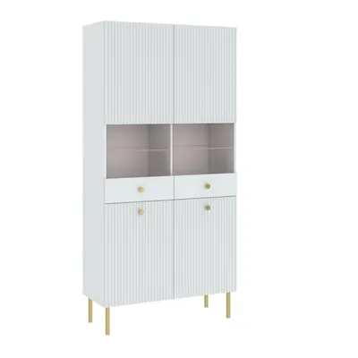 Produktbild von Breite Vitrine HASKEL – Weiß + Gold