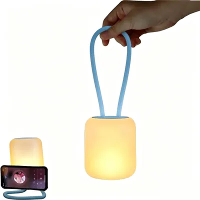 Produktbild von LED Campinglampe,USB-Aufladung Nachtlicht,flexible Outdoorlampe zum Aufhängen,Hinstellen und Montieren,dimmbare Handyhalter Campingleuchte,Blau