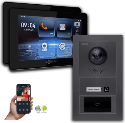 Produktbild von Goliath IP Video Türsprechanlage mit Kamera 7-Zoll RFID Anthrazit : Unterputzdose : 7 Zoll in Schwarz : 2 Monitore Anzahl: 2 Monitore Farbe: 7 Zoll in Schwarz Montage: Unterputzdose