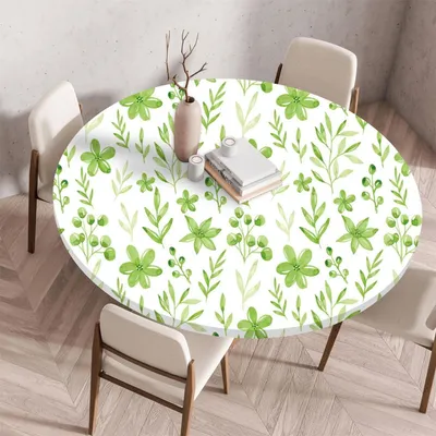 Produktbild von Runde Tischdecke mit Gummizug Blümchenmuster 80cm Grün wasserdicht elastisch