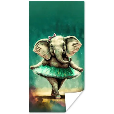 Produktbild von MuchoWow® Poster Elefant - Ballerina - Farbe - Schleife - Porträt 60x120 cm - Wandschmuck