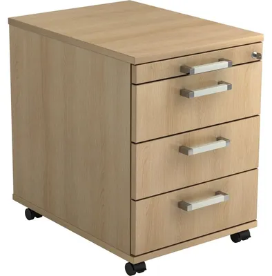 Produktbild von Rollcontainer 58cm 3 Schübe Schloss Chromgriff Eiche