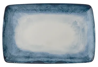 A rectangular plate with a blue and white gradient design.