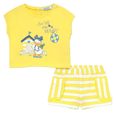 Imagen del producto de Conjunto de verano para niñas, 2 piezas, color amarillo: camiseta y pantalones cortos
