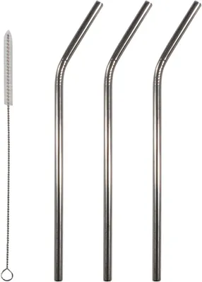 Image de Paille en acier inoxydable, 21 cm de long, 0,5 cm de diamètre, lavable au lave-vaisselle, lot de 3
