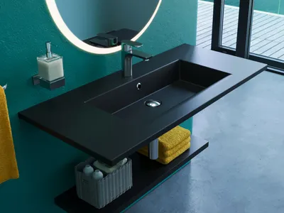 Produktbild von Aqua Bagno Keramik Waschtisch Waschbecken modernes Design 100cm Loft Air Flat schwarz matt