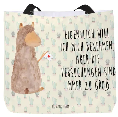 Produktbild von Mr. & Mrs. Panda Strandtasche Alpaka Fahne - Kaktus Grün - Geschenk, Einkaufstasche, Lamas, Tasche, Laptoptasche, Lama, Liebe, Stoffbeutel, Alpakas, Beutel, Tote Bag