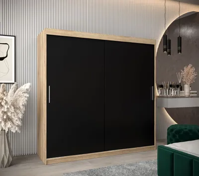 Obrázek produktu pro Skříň s posuvnými dveřmi v šířce 200 cm TIMEA - dub sonoma / černá
