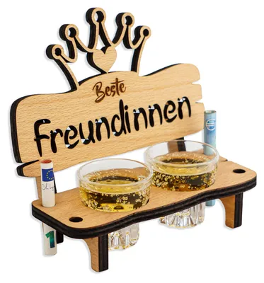 Produktbild von Schnapsbank Freundinnen mit 2 Schnapsgläsern, 16,5 x 10 x 15,5 cm, Buchensperrholz 8 mm