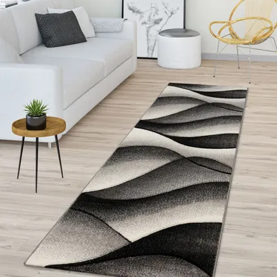 Produktbild von TT Home Moderner Teppich Wohnzimmer Abstrakt Wellen Design Konturenschnitt in Grau Anthrazit Größe 60x110 cm