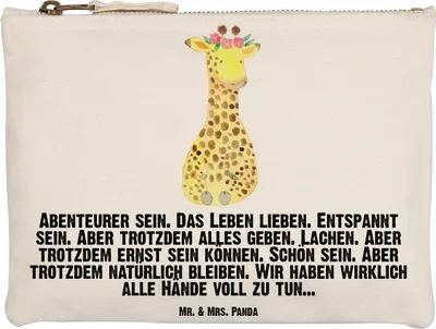 Produktbild von Mr. & Mrs. Panda Kosmetiktasche Giraffe Blumenkranz Grösse XL Große - Weiß - Geschenk, Pouch, Schminktasche, Freundin, kosmetiktäschchen, Selbstliebe, Afrika, Etui