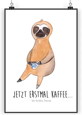 Produktbild von Mr. & Mrs. Panda Bild Faultier Kaffee DIN A3 - Weiß - Geschenk, drucke, Deko, Wandbild, Coffee, wanddeko, Plakat, faul, Genießer