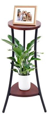 Image de Supports à plantes hauts avec 2 niveaux et étagères en bois