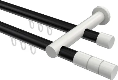Produktbild von Interdeco Innenlaufstange / Gardinenstange mit Innenlauf Schwarz / Weiß, Typ Platon Elanto (Rillenzylinder), 20 mm Ø 2-läufig, 140 cm