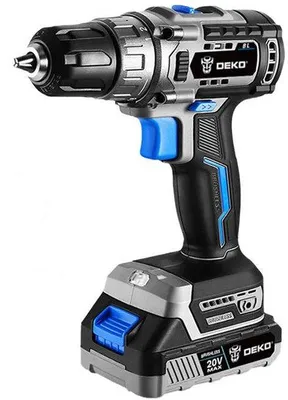 Zdjęcie produktu dla Elektryczna wiertarko-wkrętarka – 20 V – 2 prędkości – 42 Nm – narzędzie do obróbki drewna – czarno-niebieska