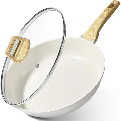 Produktbild von Bratpfanne mit Deckel Keramik-Antihaft 20 cm Induktionsgeeignet Weiß