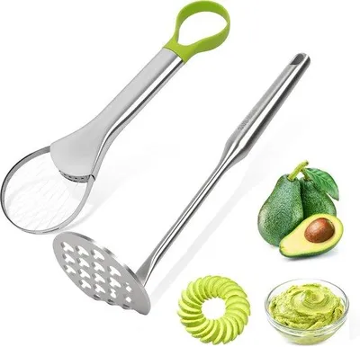 Produktbild von Avocadoschneider - Avocadoentkerner aus Edelstahl - Avocadomesser - 3-in-1 Avocado-Schneider - für Avocados, Obst und Gemüse - Küchenhelfer - Grün