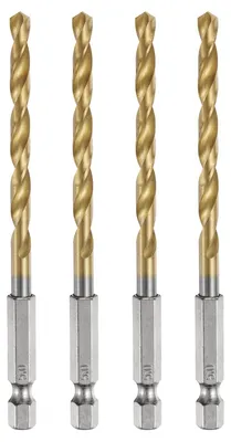 4er-Set Spiralbohrer 5 mm, Titan beschichtet, Sechskantschaft