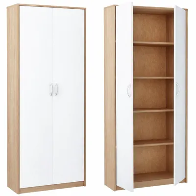 Obrázek produktu pro Knihovna Meblando Simple R5, dub Sonoma/bílá, stojací skříň s dvířky, skříň do ložnice, šířka 74 cm, výška 180 cm, víceúčelová skříň