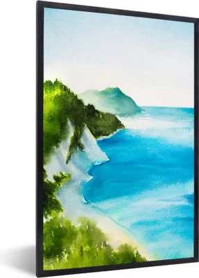 Produktbild von MuchoWow® MuchoWow® Gerahmtes Poster Meer - Strand - Berge 40x60 cm - Poster mit zchwarzem Bilderrahmen - Papierdruck - Wandbilder