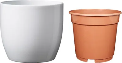 Produktbild von MePla - Set - Übertopf Basel ø12 + Kulturtopf ø10 - weiss