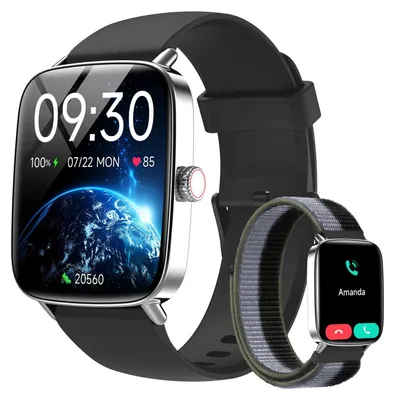 Produktbild von Smartwatch Herren Damen Smart Watch mit Telefonfunktion mit Pulsuhr Schlafmonitor SpO2 110 Sportmodi IP68 Wasserdicht Sportuhr für iOS Android Schwarz