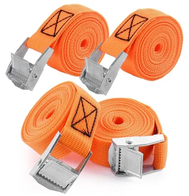 Produktbild von Spanngurte mit Ratsche 4 Stück 2,5 cm x 2 m Orange Polypropylen 250 kg Tragkraft