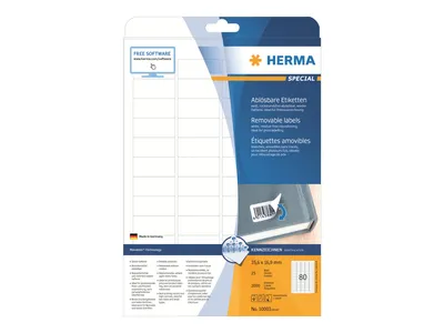 Obrázek produktu pro HERMA 10002, Bílá, Cenovka, Vyjímatelná, Papír, Matný, Laserová/inkoustová tiskárna
