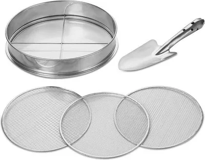 Immagine prodotto di Set di 3 setacci da giardino in acciaio inossidabile Ø 3-9 mm con paletta da 26 cm