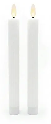 Produktbild von Relaxdays LED Stabkerzen, 2er Set, HxD: 25 x 2 cm, flackernde Flamme, Echtwachs, Rillen, flammenlose Kerzen, weiß