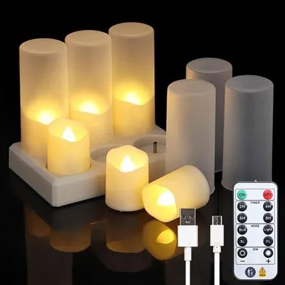 Zdjęcie produktu dla Lampki LED – zestaw 6 sztuk – z pilotem – ze stacją ładującą – lampka stołowa – migoczący płomień – bezprzewodowa stacja ładująca