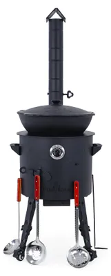 Produktbild von Posylka.de Feuerstelle Kazanofen Set Ø 40 cm Kazan 12 L flach Kochringe Plov-Kellen 48 cm, (12-St)