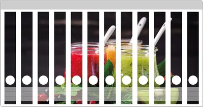 Produktbild von Wallario Ordnerrücken Sticker, selbstklebend für schmale Ordner, 12 Stück, Motiv Bunte Smoothies in grün und rot