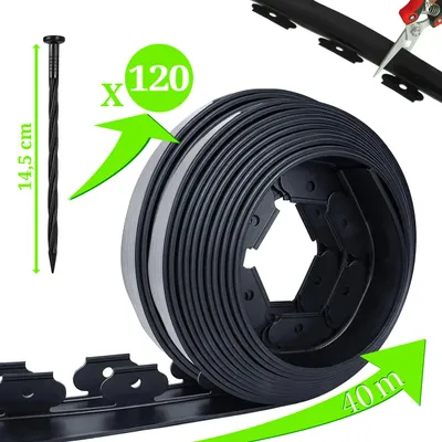 Produktbild von Rasenkante kunststoff 40m Schwarz 4cm Beeteinfassung Beetumrandung 120 Erdanker