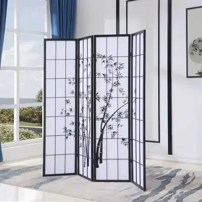 Obrázok produktu pre Jemné ázijskéobývacie sklápacie zásteny Japonská deliaca stena Shoji B180xH180cm deliaca stena čierna - Bambus