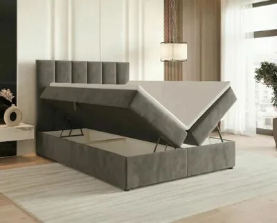 Produktbild von Chilly Möbel Design Boxspringbett ASTORIA 140x200 cm mit Bettkasten & Stauraum und Matratze H2/H3, Topper 4cm, Polsterbett Samt / Velours - Jasmine 96 Dunkelgrau