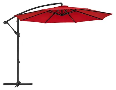 Obrázok produktu pre Červený záhradný slnečník, 3 metre – kovová tyč, polyester, vrátane podstavca a návodu