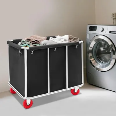 Produktbild von Wäschewagen - Wäschekorb auf Rollen - Tragkraft 200 kg - Edelstahlrahmen - Oxford-Gewebe - Wasserdicht - Großes Fassungsvermögen - Schwarz