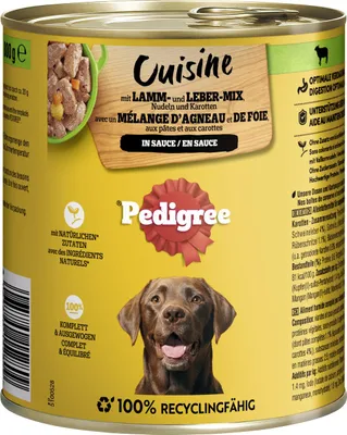 Produktbild von Pedigree Cuisine in Sauce mit Lamm, Nudeln und Karotten, Adult, Karotte, Hammelfleisch, Nudel, 800 g