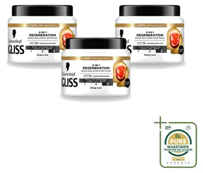 Productafbeelding van 3 x Gliss Total Repair 4-in-1 haarmasker voor intensieve herstelwerking - 400 ml - Voordeelverpakking - 3 stuks