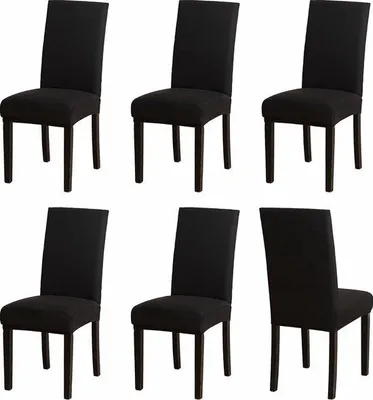 Image de Housses stretch Unyqoos® pour chaises, lot de 6, couleur noire – Houssages en polyester et Élasthanne, amovibles et lavables, pour chaises de salle à manger et de cuisine, très extensibles