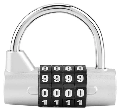 Immagine prodotto di Luchetto con combinazione di 4 cifre, ideale per valigie da viaggio, palestre, armadietti, e come lucchetto di sicurezza con password, colore argento