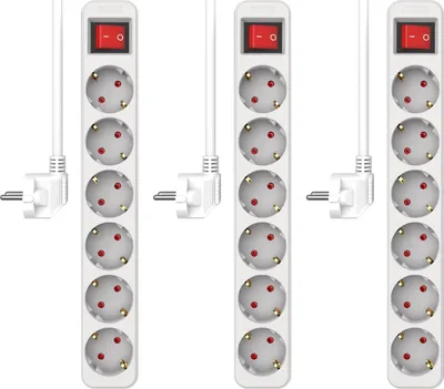 Image de Lot de 3 multiprises ELRO ES106, 6 prises, avec interrupteur et câble de 1,5 mètre – Adapté aux enfants